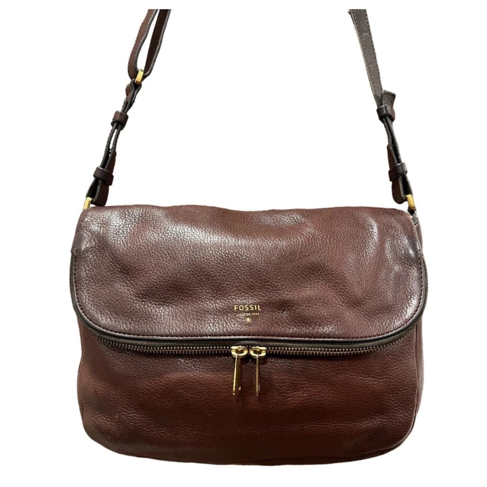 Fossil Preston Brown Leather crossbody Bag with expandable zipper & Flap…